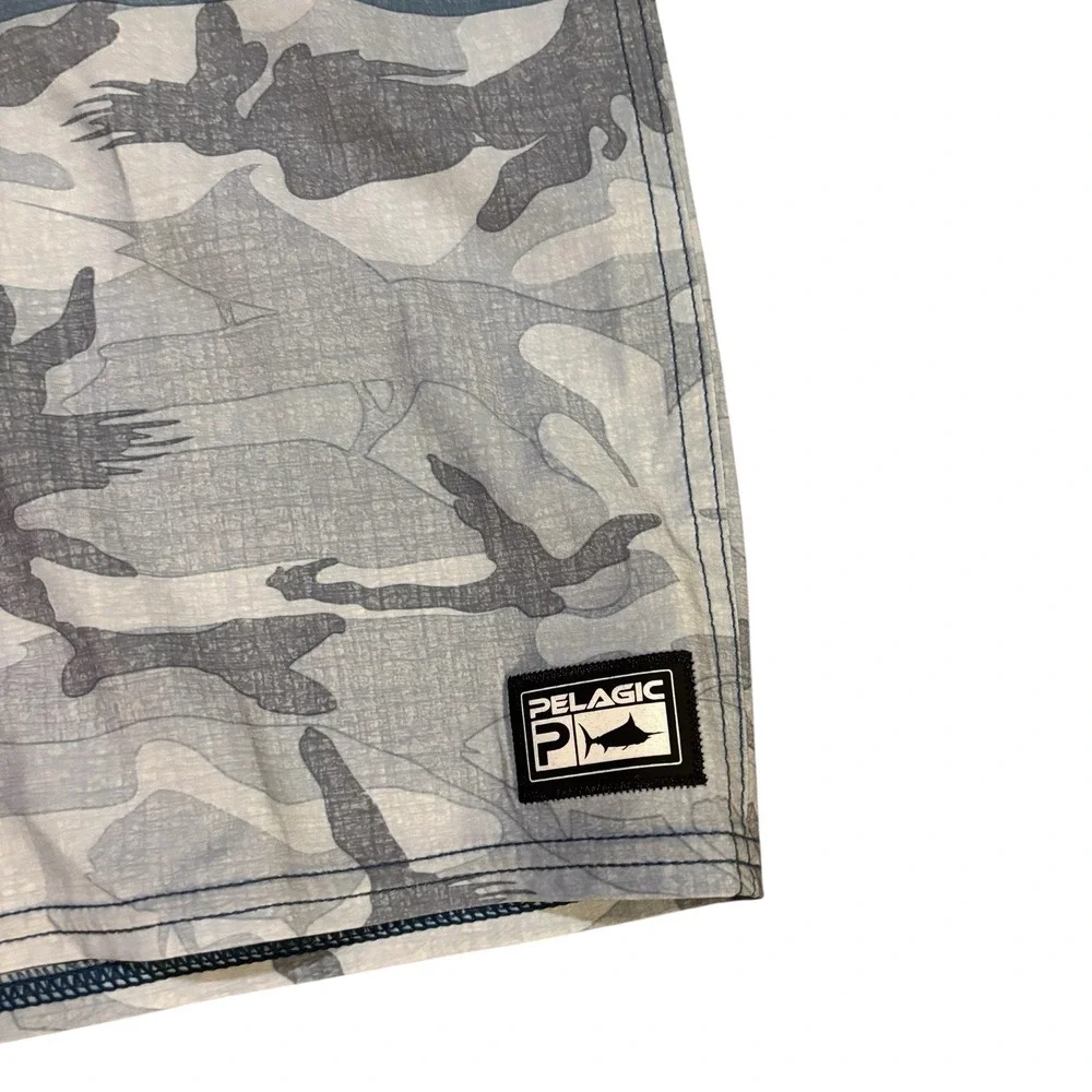Pelagic‎ Blue Water Board Shorts Blue Camo Mens 40x10 Beach Summer Fishing